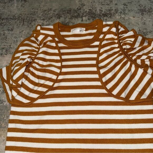 Anthropologie Mustard and White Striped Knit Top - Picture 3 of 8